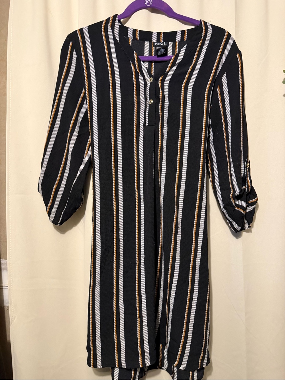 Rue21 Black Striped Midi Dress with White & Mustard Stripes